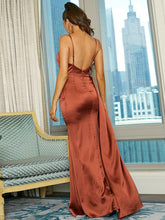 Strap Tank Maxi Satin Brown Formal Dress